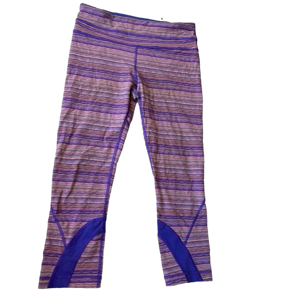 Lululemon Crop Leggings Space Dye Twist Iris Flower Pink Shell Size 6 - Picture 3 of 9